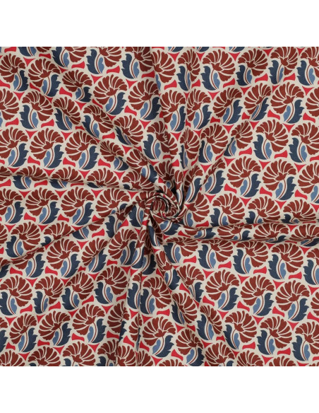 Tissu, Popeline de Coton Fleurie Rétro, Multicolore, Laize 150 cm, 100% Coton 110g/m²