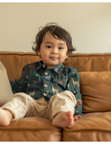Popeline de coton, impression digitale, animaux de la forêt