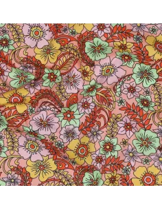 Tissu, Popeline de Coton Flower Power, Multicolore Acidulé, Laize 150 cm, 100% Coton 110g/m²