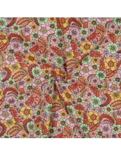 Tissu, Popeline de Coton Flower Power, Multicolore Acidulé, Laize 150 cm, 100% Coton 110g/m² 2