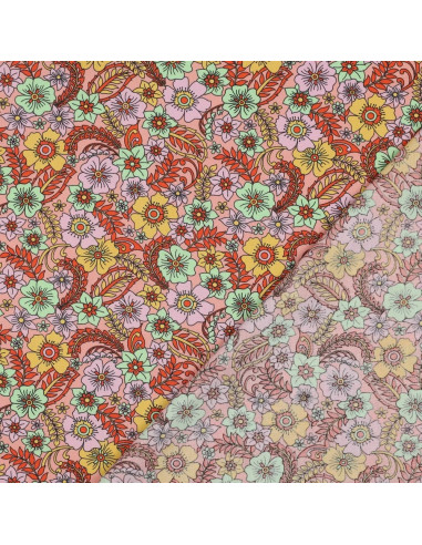 Tissu, Popeline de Coton Flower Power, Multicolore Acidulé, Laize 150 cm, 100% Coton 110g/m²