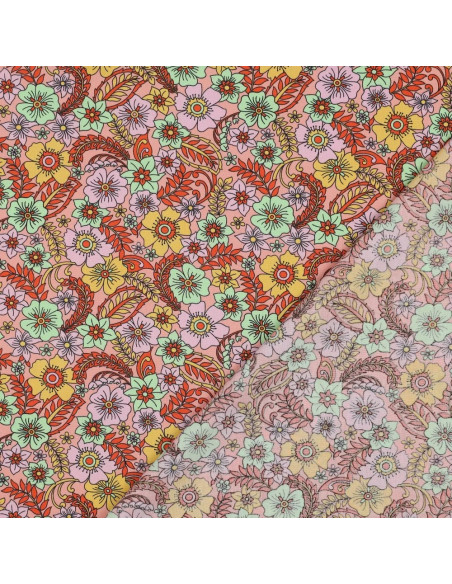 Tissu, Popeline de Coton Flower Power, Multicolore Acidulé, Laize 150 cm, 100% Coton 110g/m²