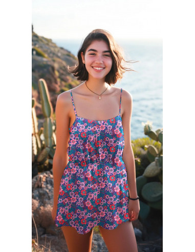 Popeline de coton, Flower Power Acidulé