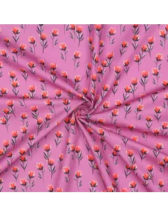 Tissu, Popeline de Coton Coquelicots, Mauve, Laize 150 cm, 100% Coton 110g/m² 2