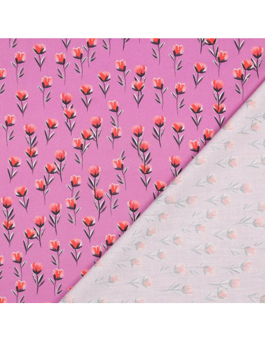 Tissu, Popeline de Coton Coquelicots, Mauve, Laize 150 cm, 100% Coton 110g/m²