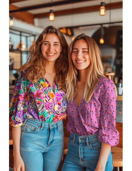 Popeline de coton, Champs de Coquelicots Mauves