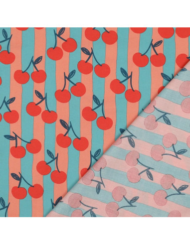 Popeline de coton, Cerises Rayées