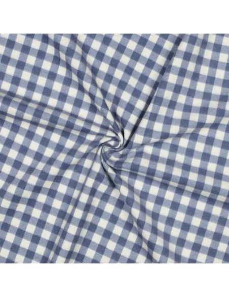Tissu, Flanelle de Coton Vichy, Bleu, Laize 143 cm, 100% Coton 165g/m²