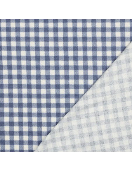 Tissu, Flanelle de Coton Vichy, Bleu, Laize 143 cm, 100% Coton 165g/m²
