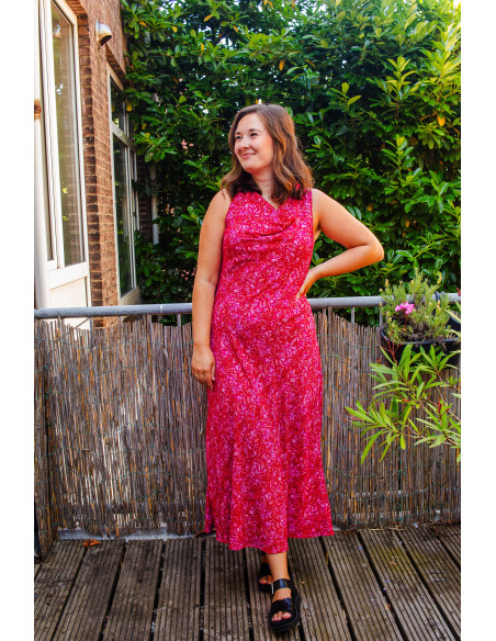 Viscose, impression digitale, fleurs roses