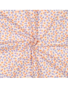 Tissu, Popeline de Coton Fleurie, Jaune Orange Bleu, Laize 150 cm, 100% Coton 135g/m² 2
