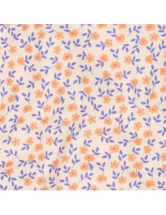 Tissu, Popeline de Coton Fleurie, Jaune Orange Bleu, Laize 150 cm, 100% Coton 135g/m²