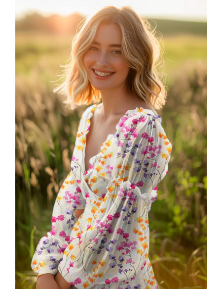 Viscose, impression digitale, fleurs roses