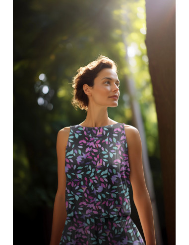 Viscose, impression digitale, feuilles violettes