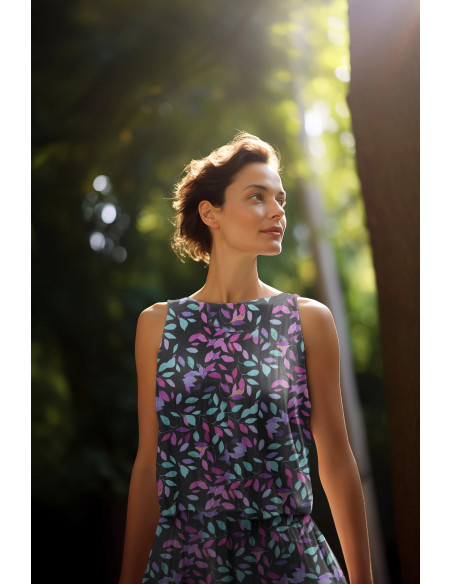 Viscose, impression digitale, feuilles violettes