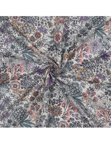 Tissu, Popeline de Coton Fleurie Digitale, Multicolore Pastel, Laize 150 cm, 100% Coton 110g/m²