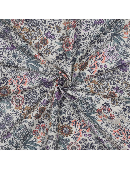 Tissu, Popeline de Coton Fleurie Digitale, Multicolore Pastel, Laize 150 cm, 100% Coton 110g/m²