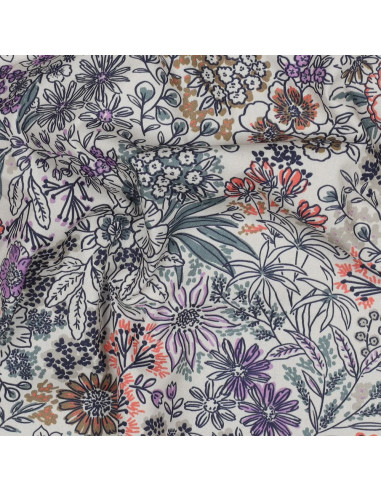 Tissu, Popeline de Coton Fleurie Digitale, Multicolore Pastel, Laize 150 cm, 100% Coton 110g/m²
