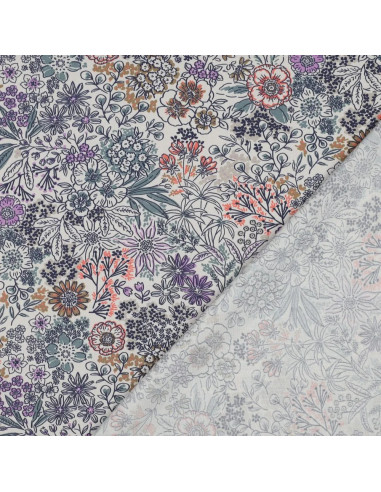 Tissu, Popeline de Coton Fleurie Digitale, Multicolore Pastel, Laize 150 cm, 100% Coton 110g/m²