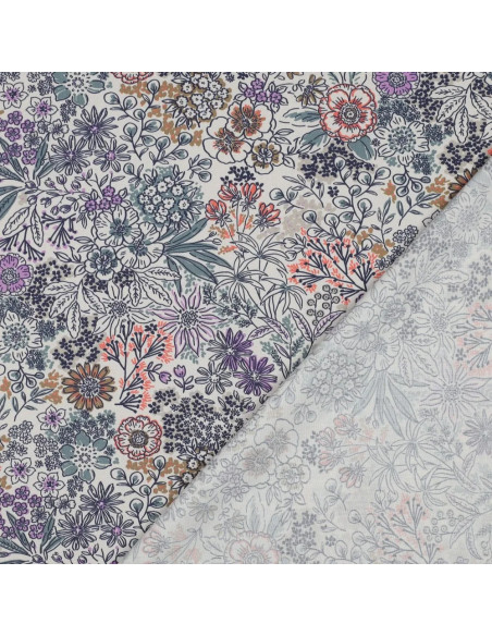 Tissu, Popeline de Coton Fleurie Digitale, Multicolore Pastel, Laize 150 cm, 100% Coton 110g/m²