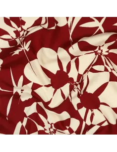 Tissu, Viscose Fleuri Stylisé, Beige et Bordeaux, Laize 140 cm, 100% Viscose 110g/m²