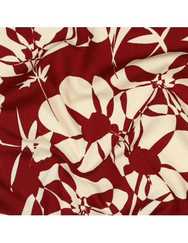 Tissu, Viscose Fleuri Stylisé, Beige et Bordeaux, Laize 140 cm, 100% Viscose 110g/m²