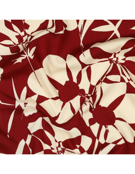 Tissu, Viscose Fleuri Stylisé, Beige et Bordeaux, Laize 140 cm, 100% Viscose 110g/m²
