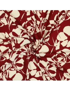 Tissu, Viscose Fleuri Stylisé, Beige et Bordeaux, Laize 140 cm, 100% Viscose 110g/m² 2