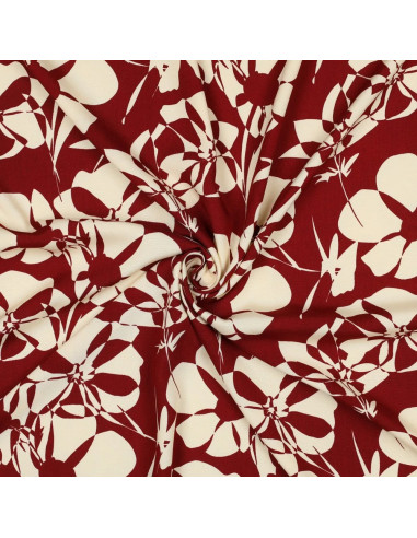 Tissu, Viscose Fleuri Stylisé, Beige et Bordeaux, Laize 140 cm, 100% Viscose 110g/m²