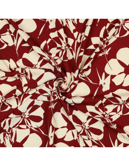 Tissu, Viscose Fleuri Stylisé, Beige et Bordeaux, Laize 140 cm, 100% Viscose 110g/m²