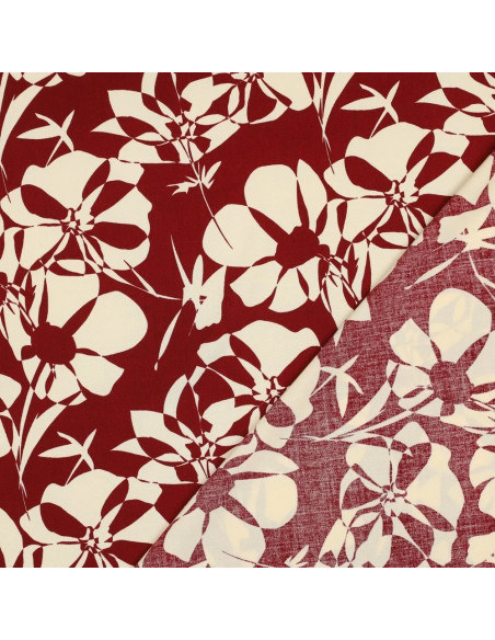 Tissu, Viscose Fleuri Stylisé, Beige et Bordeaux, Laize 140 cm, 100% Viscose 110g/m²
