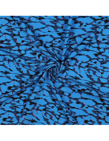 Tissu, Viscose Léopard, Bleu, Laize 145 cm, 100% Viscose 105g/m²