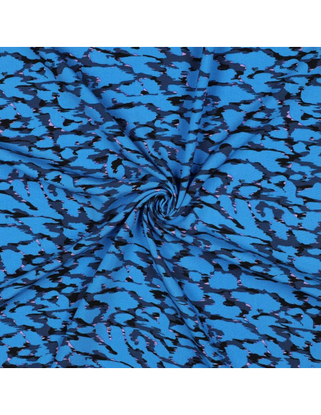 Tissu, Viscose Léopard, Bleu, Laize 145 cm, 100% Viscose 105g/m²
