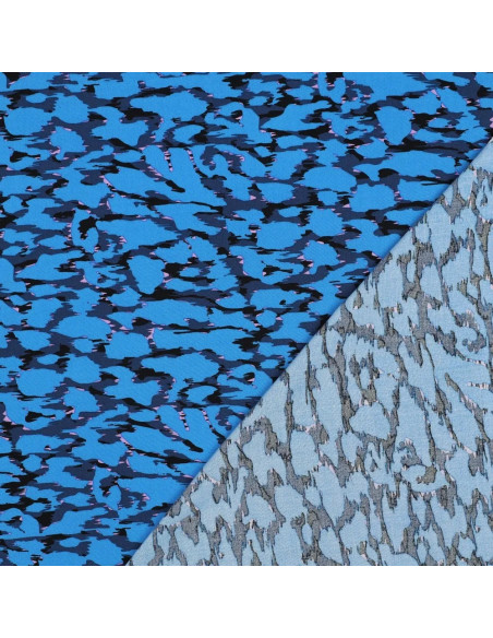 Tissu, Viscose Léopard, Bleu, Laize 145 cm, 100% Viscose 105g/m²
