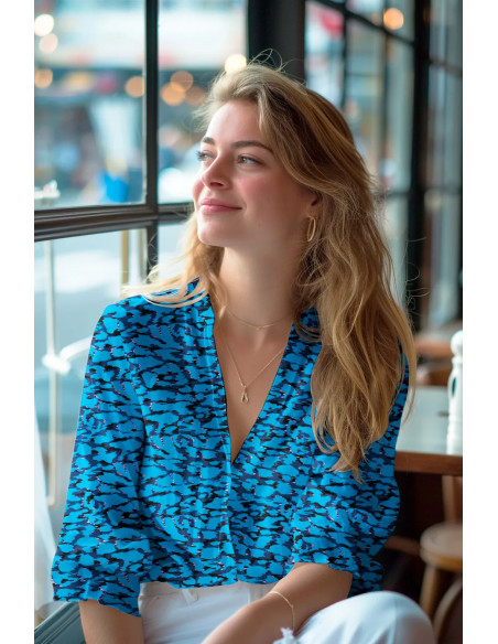 Viscose, léopard bleu