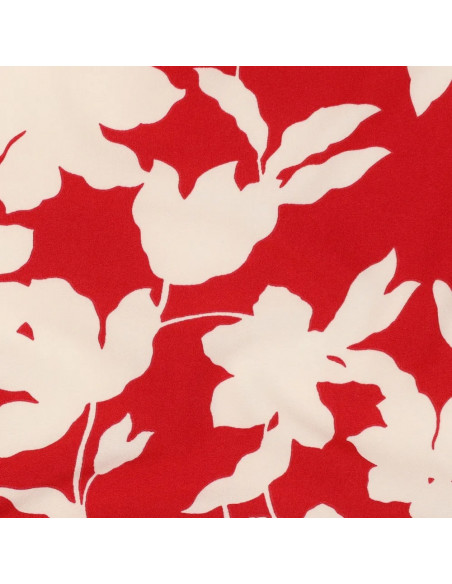 Tissu, Microfibre Stretch Fleurs, Rouge Écru, Laize 145 cm, 95% Polyester 5% Élasthanne