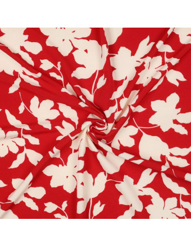 Tissu, Microfibre Stretch Fleurs, Rouge Écru, Laize 145 cm, 95% Polyester 5% Élasthanne