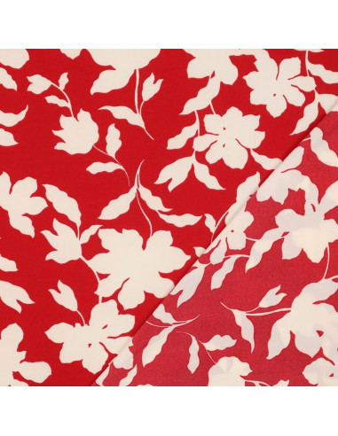 Tissu, Microfibre Stretch Fleurs, Rouge Écru, Laize 145 cm, 95% Polyester 5% Élasthanne