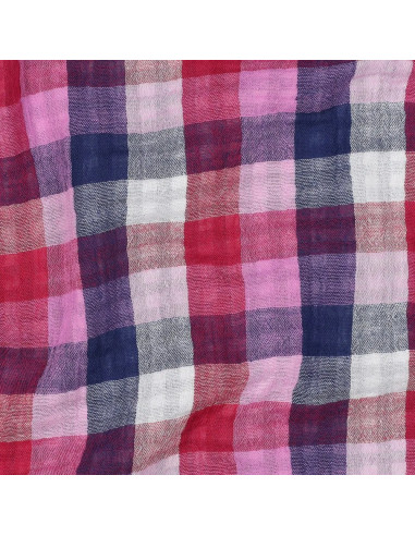 Tissu, Double Gaze Réversible Grands & Petits Carreaux Vichy, Rose, Bleu & Bleu Marine, Laize 135 cm, 100% Coton 110g/m²