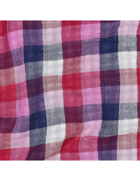 Tissu, Double Gaze Réversible Grands & Petits Carreaux Vichy, Rose, Bleu & Bleu Marine, Laize 135 cm, 100% Coton 110g/m²