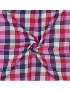Tissu, Double Gaze Réversible Grands & Petits Carreaux Vichy, Rose, Bleu & Bleu Marine, Laize 135 cm, 100% Coton 110g/m² 2