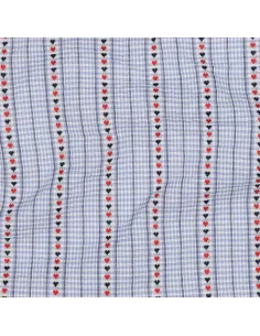 Tissu, Jacquard Rayures Cœurs, Multicolore, Laize 145 cm, 100% Coton 90g/m²