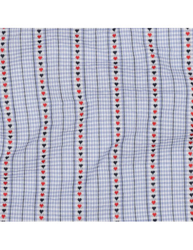 Tissu, Jacquard Rayures Cœurs, Multicolore, Laize 145 cm, 100% Coton 90g/m²