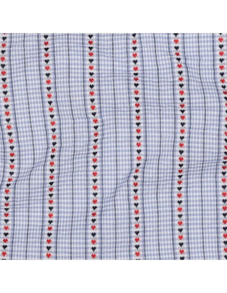 Tissu, Jacquard Rayures Cœurs, Multicolore, Laize 145 cm, 100% Coton 90g/m²