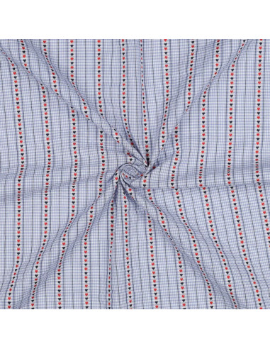 Tissu, Jacquard Rayures Cœurs, Multicolore, Laize 145 cm, 100% Coton 90g/m²
