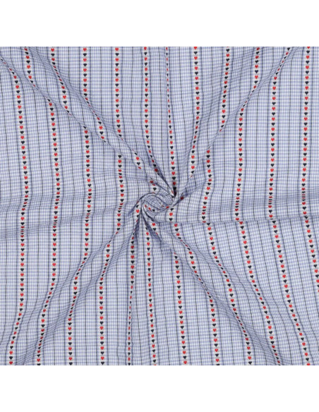 Tissu, Jacquard Rayures Cœurs, Multicolore, Laize 145 cm, 100% Coton 90g/m²