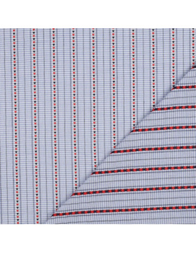 Tissu, Jacquard Rayures Cœurs, Multicolore, Laize 145 cm, 100% Coton 90g/m²