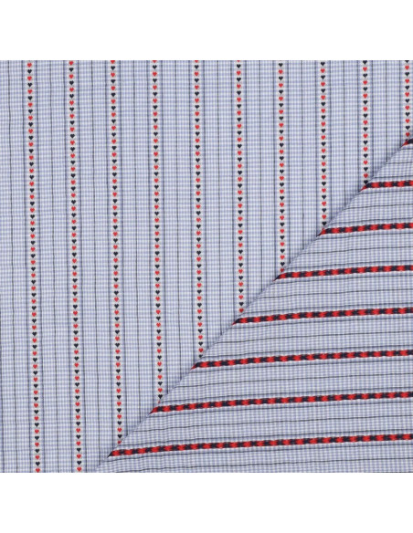 Tissu, Jacquard Rayures Cœurs, Multicolore, Laize 145 cm, 100% Coton 90g/m²
