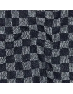 Tissu, Jacquard Denim Damier, Blanc et Marine, Laize 155 cm, 75% Coton 25% Polyester 330g/m²