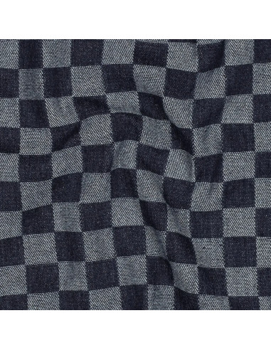 Tissu, Jacquard Denim Damier, Blanc et Marine, Laize 155 cm, 75% Coton 25% Polyester 330g/m²